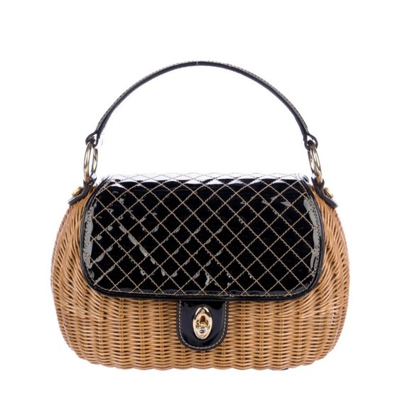 Eric Javits Embossed-Trimmed Wicker Handle Bag * Preowned * - Picture 1 of 13